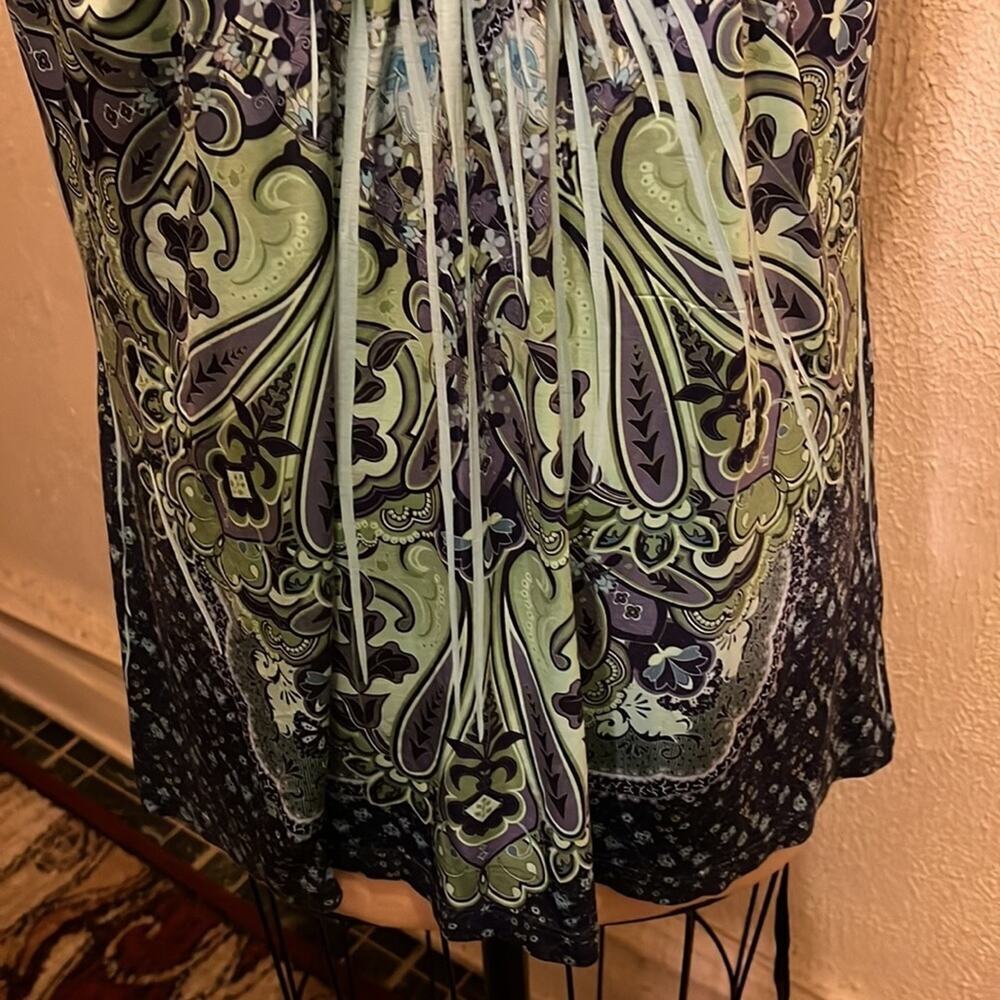 dressbarn Paisley V-Neck Crochet Neck Sleeveless Tunic Top Petite XL - Picture 6 of 10